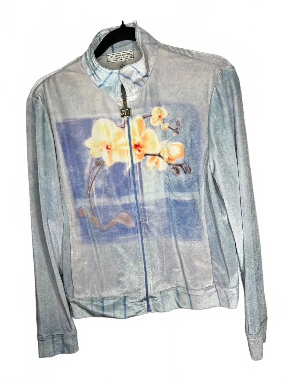 Vintage St. John Sport by Marie Gray Floral Zip-Front Velour Track Jacket